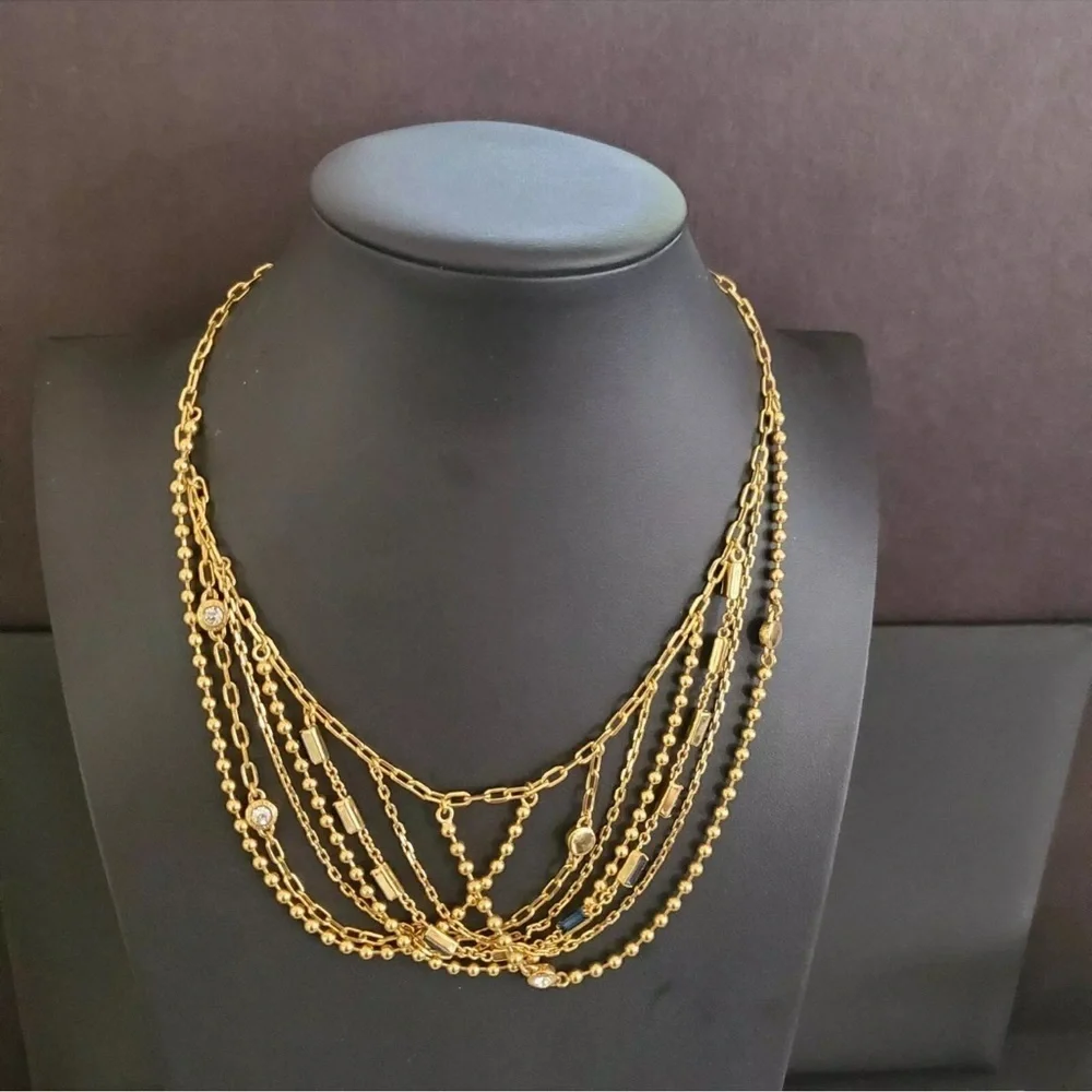 New Coach Elegant Gold Multi-Layer Chain Necklace with Gem Accents - Picture 1 of 7